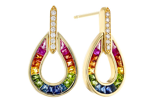 K329-21663: EARRINGS 1.18 MULTI-COLOR SAPP 1.25 TGW